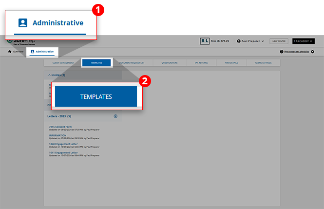 Select Administrative, then TEMPLATES.