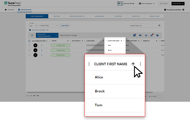 Alphabetize client first names