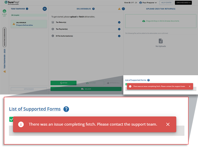 Notification that there was an issue completing the fetch.