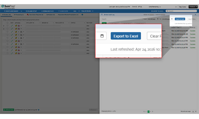 Select the Export to Excel feature