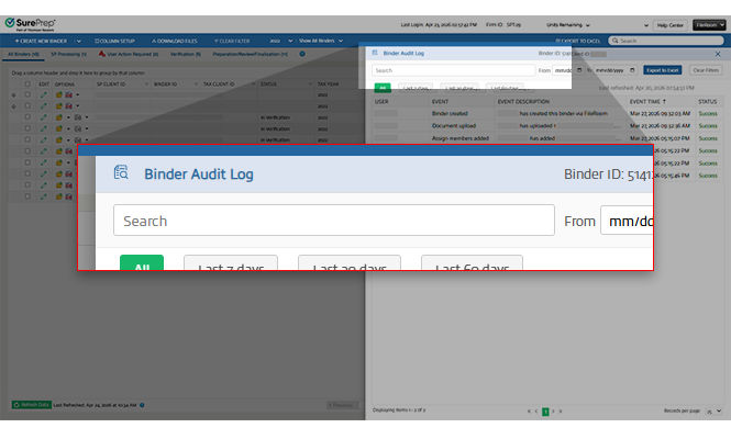 Search bar for the Binder Audit Log