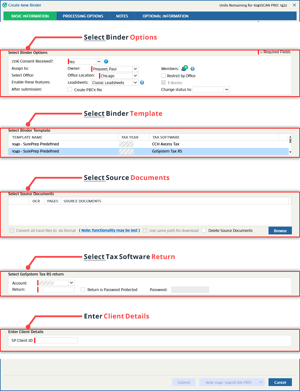 The five sections in the BASIC INFORMATION tab.
