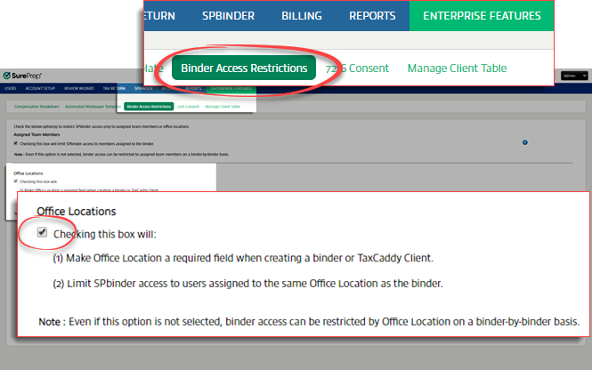 Select the checkbox from Binder Access Restrictions.