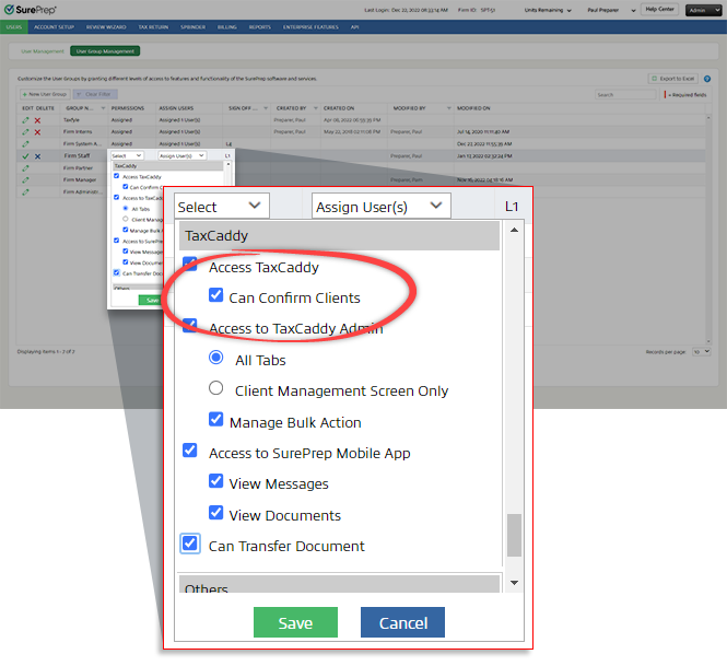 Select the Can Confirm Clients permission in FileRoom.