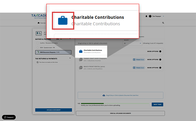Firm Preparing icon from the taxpayer's account.