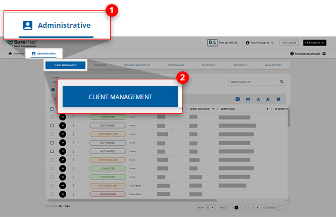 Select Administrative then CLIENT MANAGMENT.