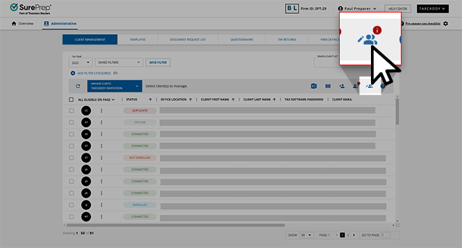 Select the exception report is ready icon from CLIENT MANAGEMENT.