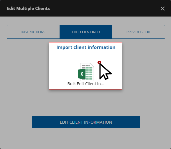Select the Red X icon to remove the uploaded template.