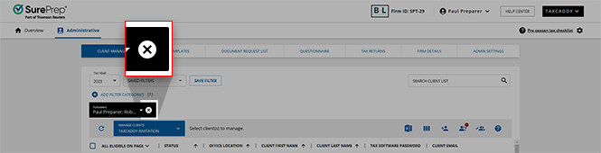 Select the x icon to remove the filter.