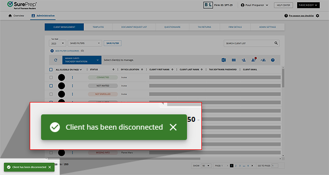 Notification that the client has successfully been disconnected.