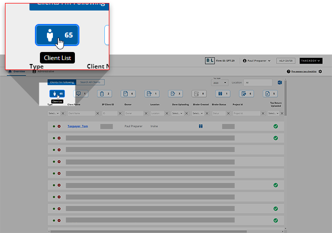 Select the Client List icon from Overview.