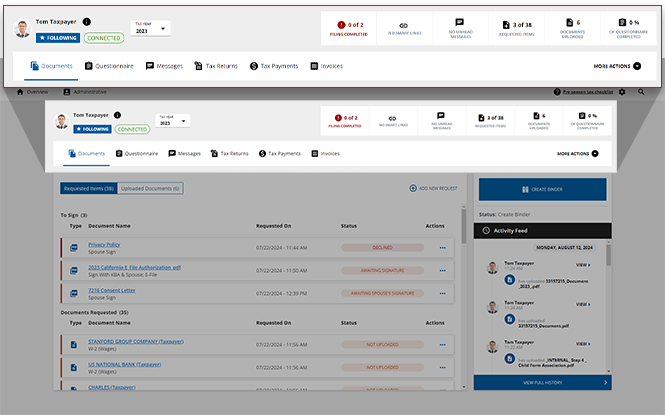 Summary Panel in a client profile.