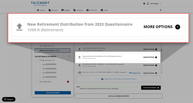 Document request added to the client's task list.