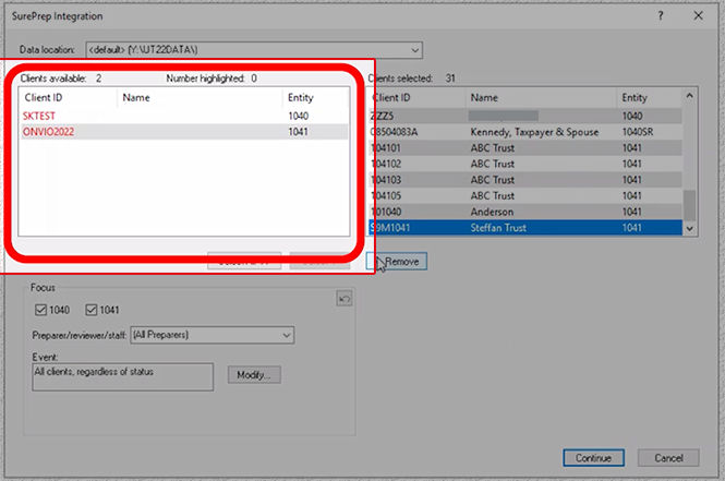 Clients displayed in red