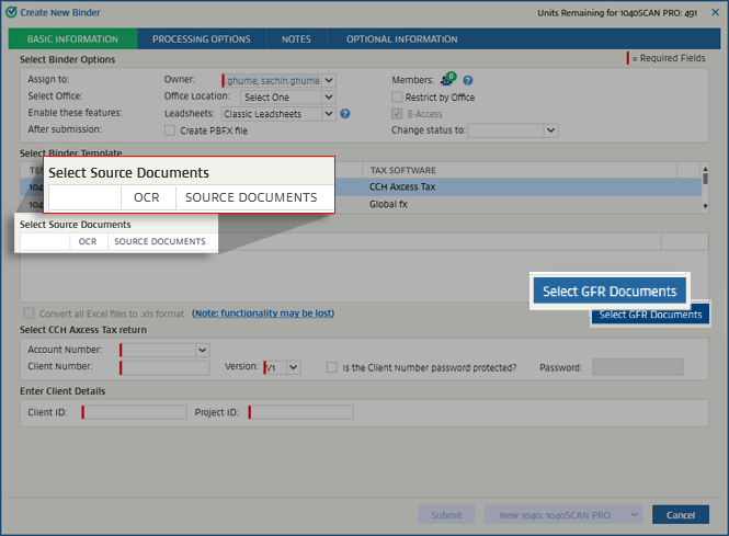 Select Source Documents section
