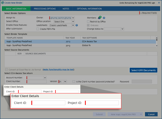 Enter Client Details section