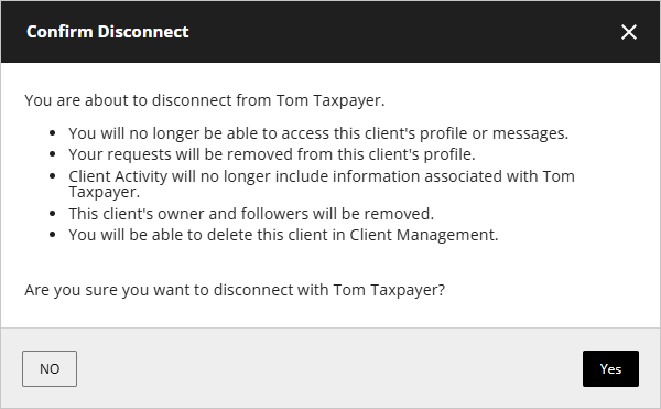 Confirm Disconnect window.