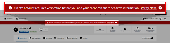 Banner message in client profile.