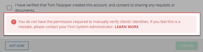Warning text when users do not have permissions to confirm.