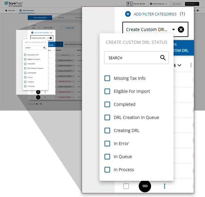 Select a Custom DRL status filter