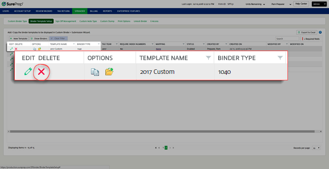 Delete a template from FileRoom.