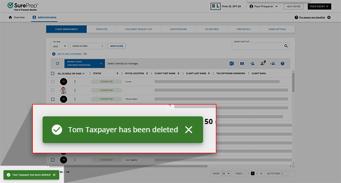 Notification indicating that user has been deleted.