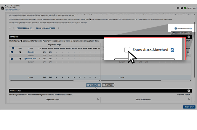 Deselect the "Show Auto-Matched" checkbox