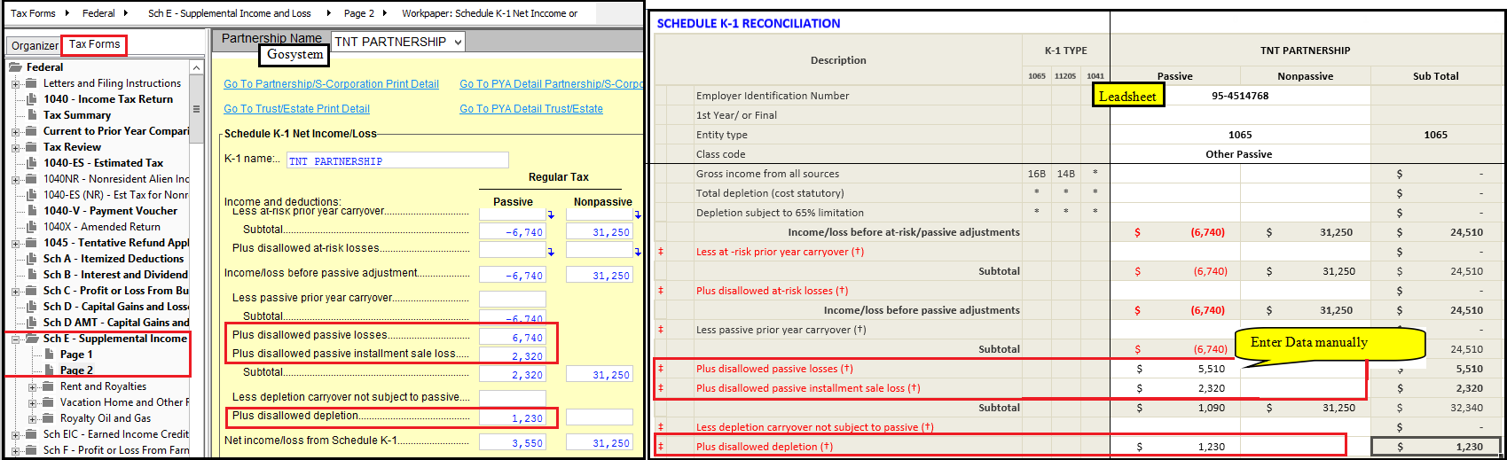 Disallowed loss Form 8582, Disallowed loss Form 8582 (Installment Sale) and Disallowed depletion