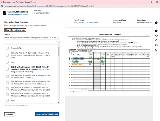 Disassociate Page window