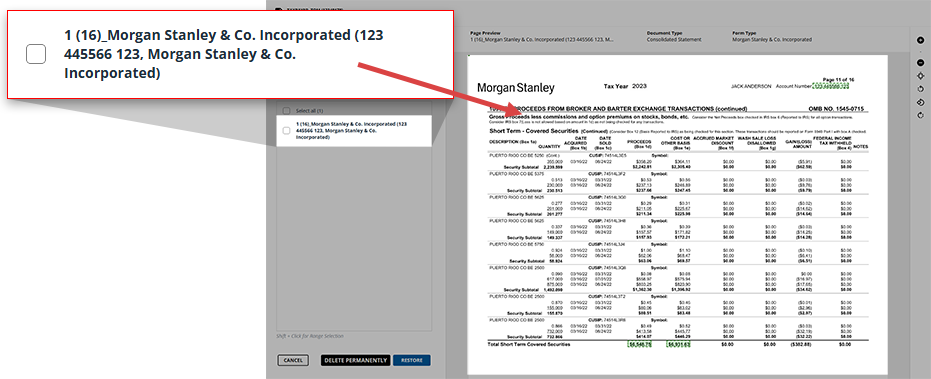 Document in the Restore Pages window