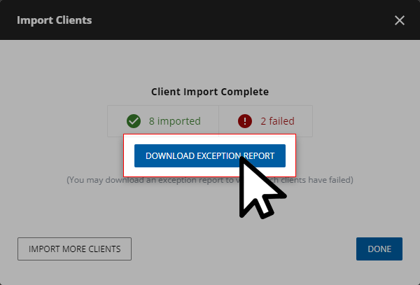 Select DOWNLOAD EXCEPTION REPORT.
