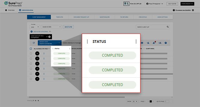 COMPLETED in the Status column.