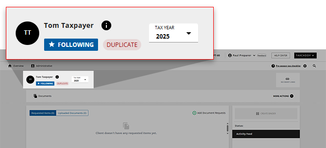 Duplicate client profile.