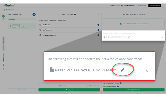 Select the edit icon to edit the uploaded PDF.