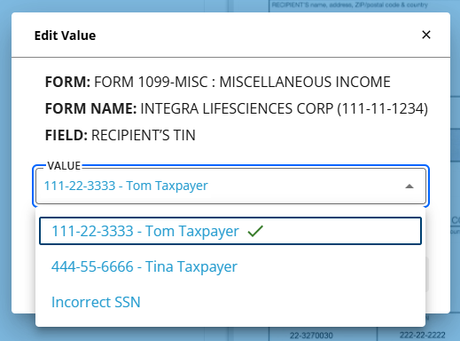 Select from the VALUE dropdown