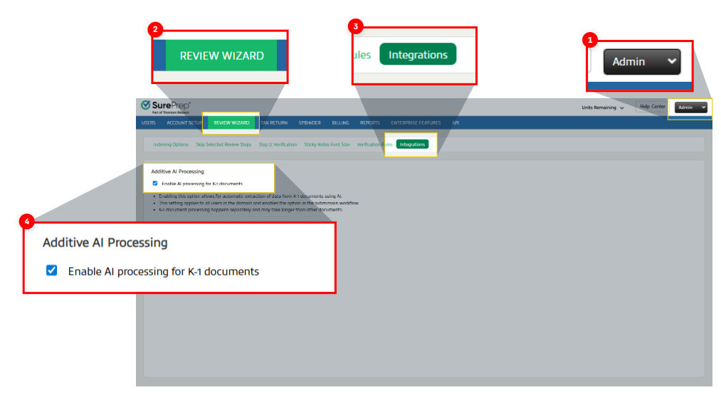 Route in Admin where you can enable Additive. Go to Admin, Review Wizard, Integrations, then select the checkbox on the page