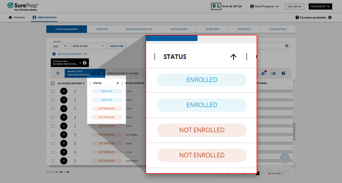 Clients with the ENROLLED and NOT ENROLLED status in Client Management.