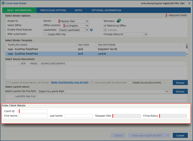 Enter Client Details section.