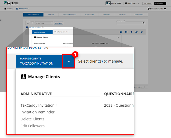 Expand the Manage Clients menu.