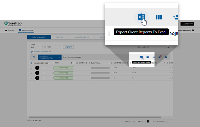 Select Export Client Reports to Excel
