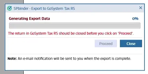 SPbinder export window with the progress bar