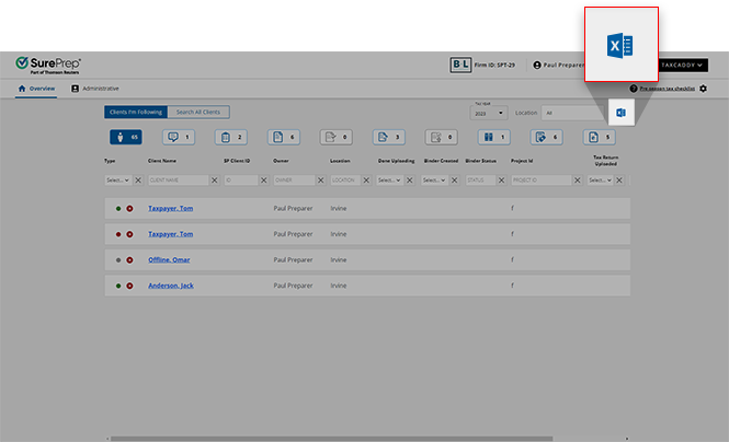 Select the Export to Excel icon from Overview.