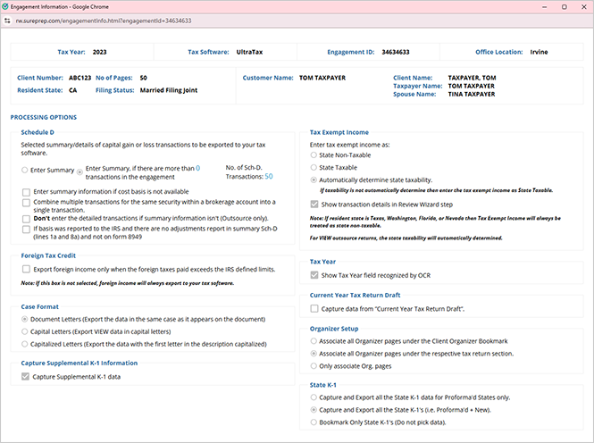 Engagement Info window