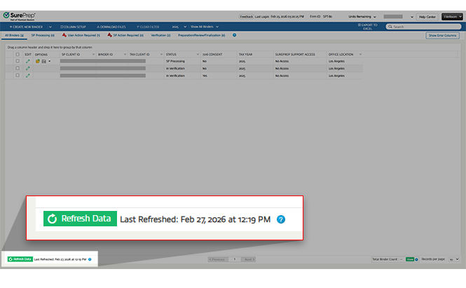 Select Refresh Data in FileRoom