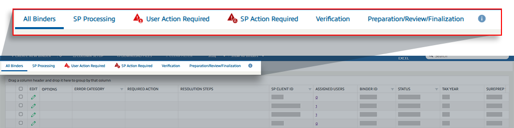 Snapshot of tabs appearing in FileRoom