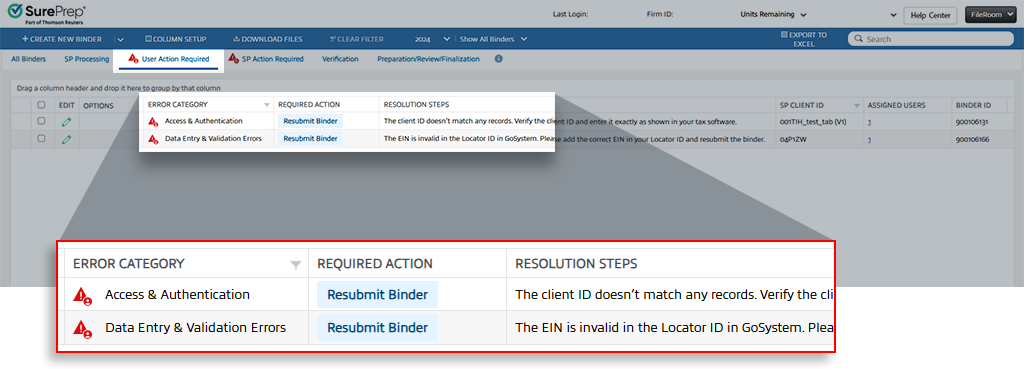 FileRoom error and user action required