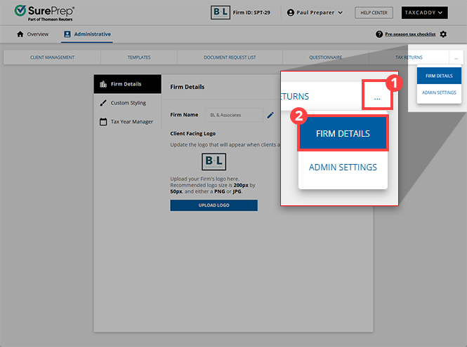 Select FIRM DETAILS from the collapsed menu.