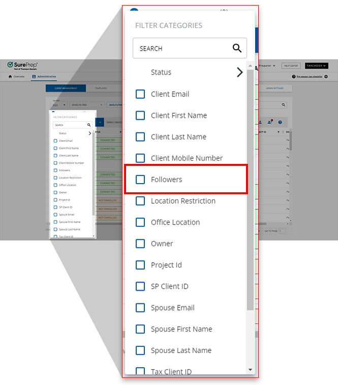 Select the Followers filter from the Filters menu.