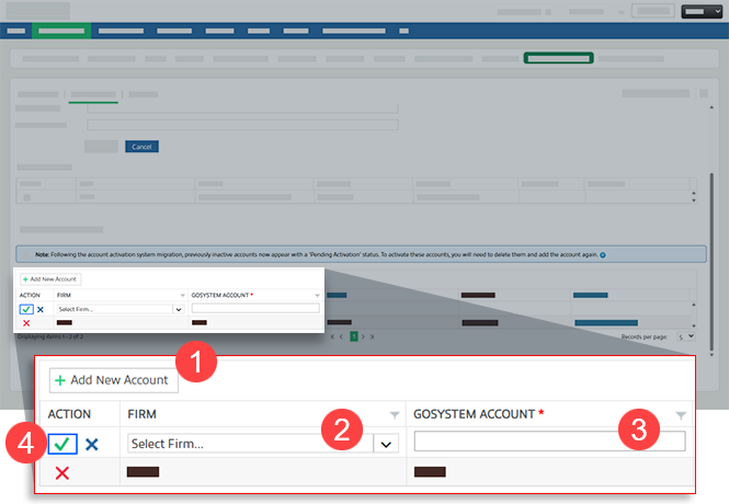 Select the Add New Account button, select Firm from the drop-down list then enter your GoSystem account in the next field. Select the save button to finish.