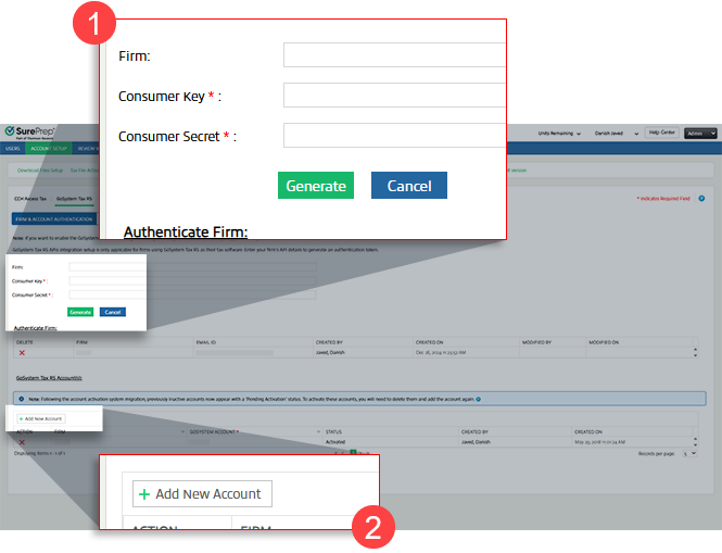 API token and add new account combined into one page